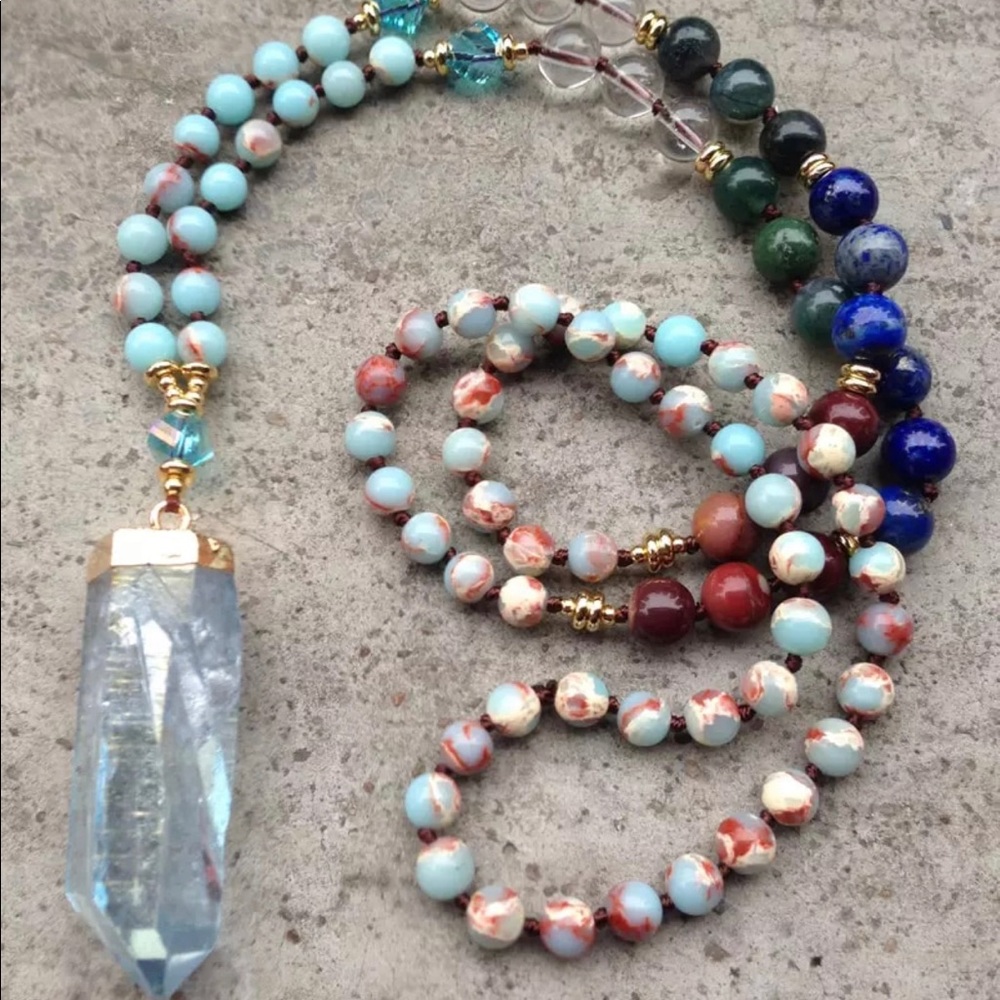 💠 Stunning Clear Blue Quartz Point Stone Neclace